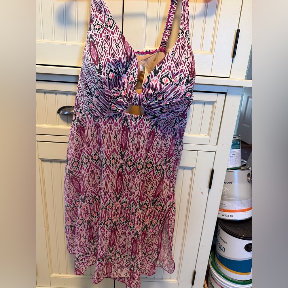 Cacique Vibrant Pink and Black Swim Dress underwire